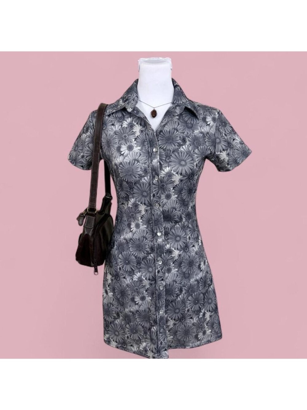 90s floral boho button up dress